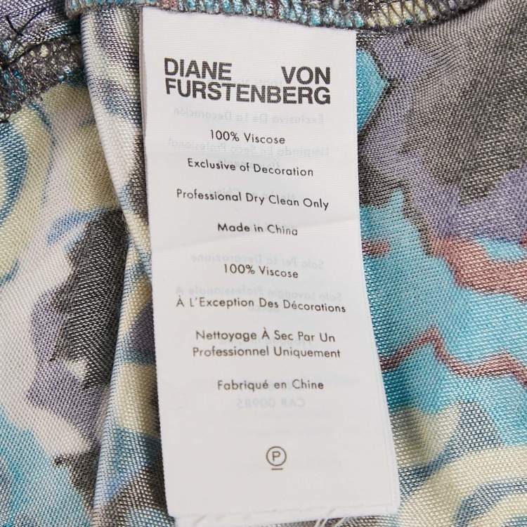 Pre Owned Diane Von Furstenberg Blue Printed Jersey Twist-Front Emmaline Mini Dress M