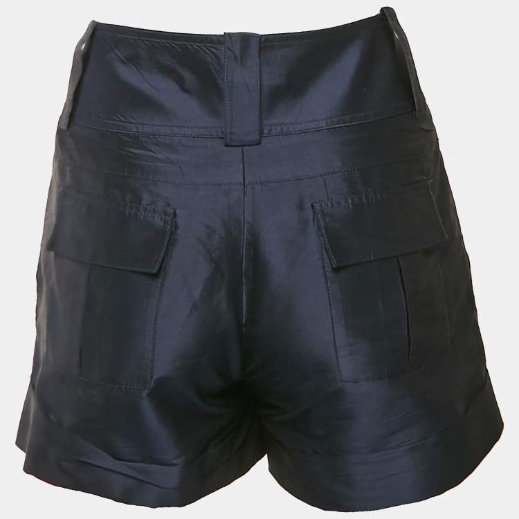 Pre Owned Diane Von Furstenberg Navy Blue Silk Shorts M