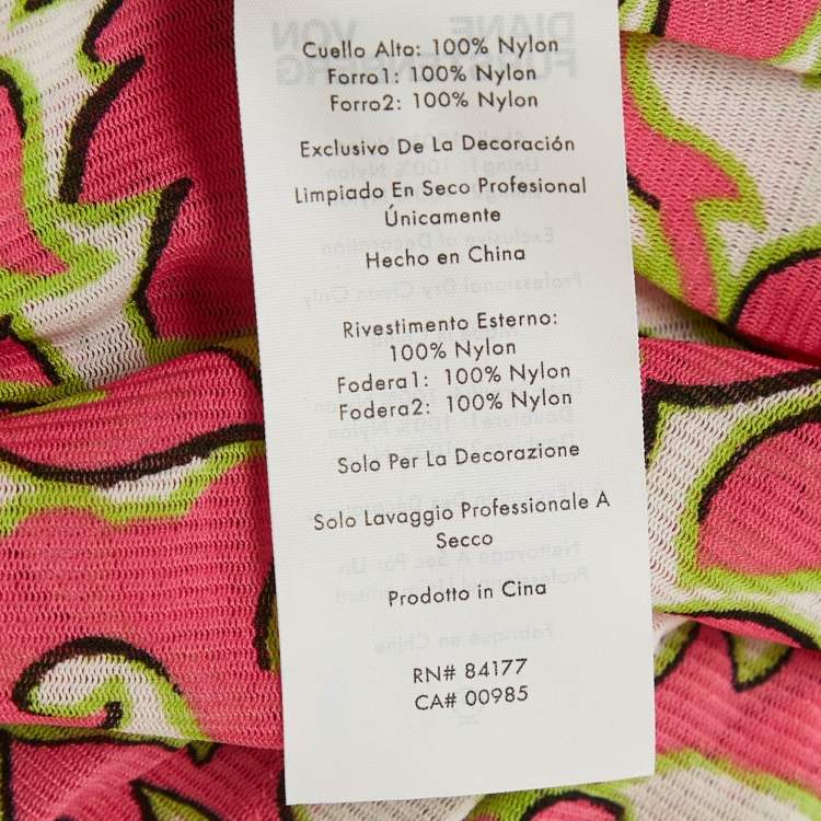 Pre Owned Diane Von Furstenberg Pink Printed Mesh Ruched Dress M