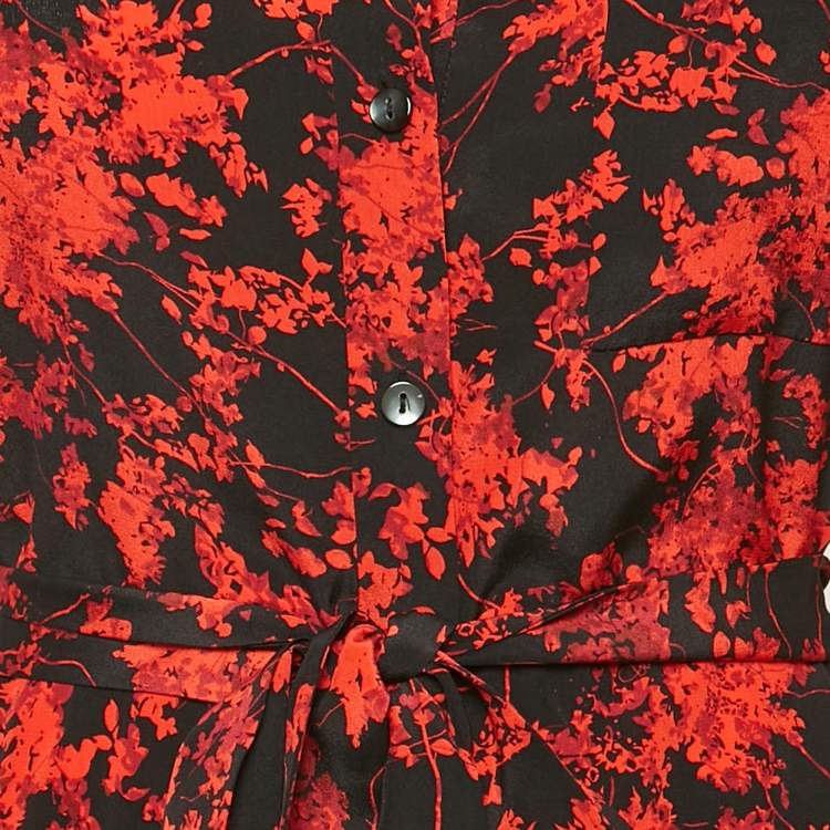 Pre Owned Diane Von Furstenberg Black/Red Printed Silk Prita Dress M