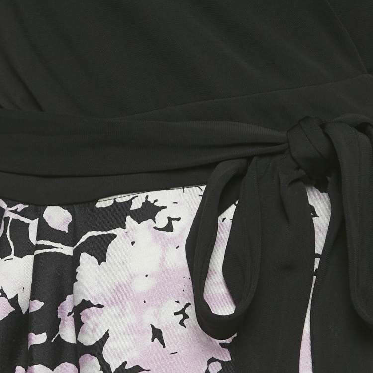 Pre Owned Diane Von Furstenberg Black Floral Print Jersey and Crepe Valerie Dress S