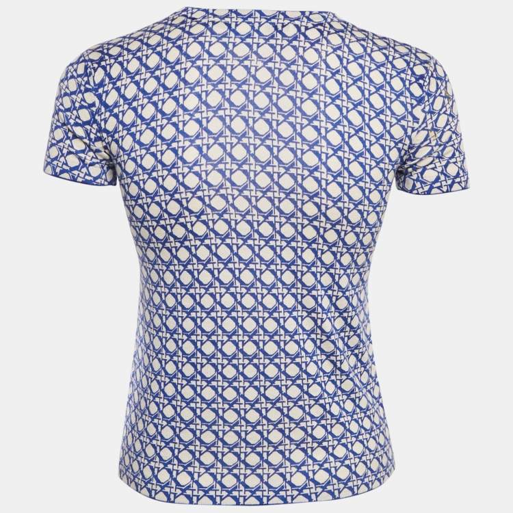 Pre Owned Diane Von Furstenberg Blue Printed Silk Blend Knit Top XS