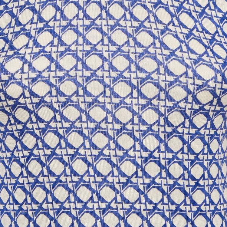 Pre Owned Diane Von Furstenberg Blue Printed Silk Blend Knit Top XS