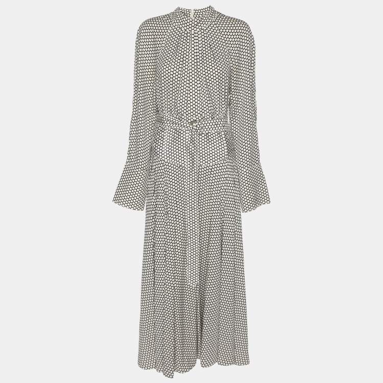 Pre Owned Diane Von Furstenberg White/Black Dot Print Stretch Silk Belted Maxi Dress XL