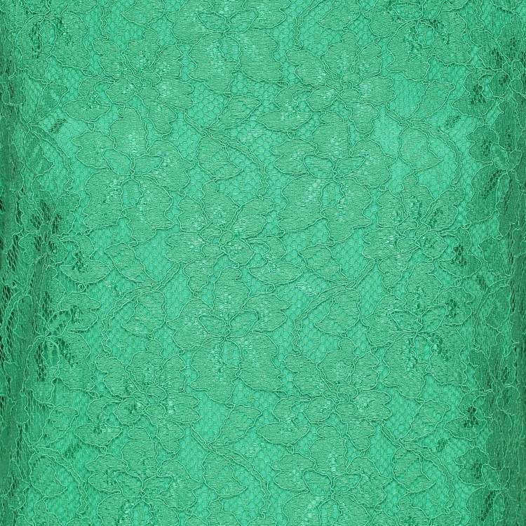 Pre Owned Diane Von Furstenberg Green Lace Full Sleeves Midi Dress L