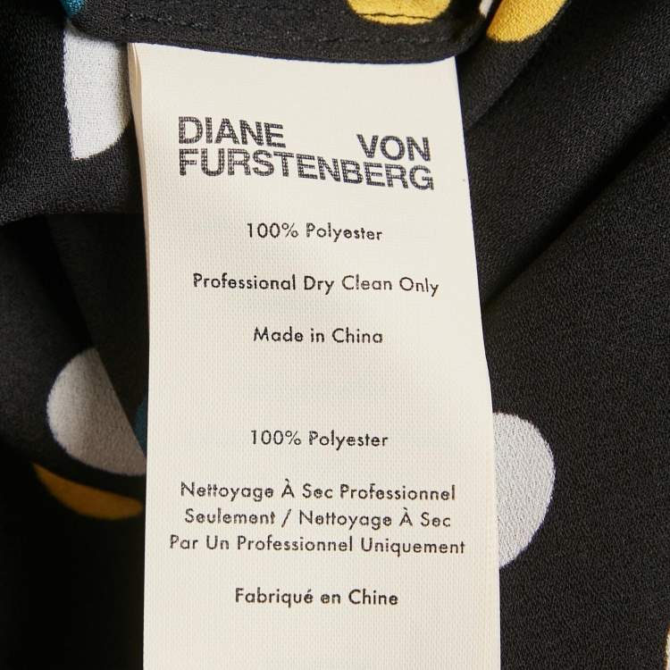 Pre Owned Diane Von Furstenberg Black Polka Dot Print Crepe Blouson Sleeve Tunic Top M