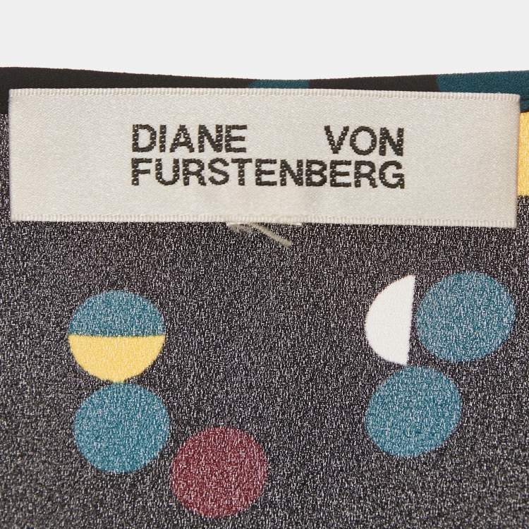 Pre Owned Diane Von Furstenberg Black Polka Dot Print Crepe Blouson Sleeve Tunic Top M