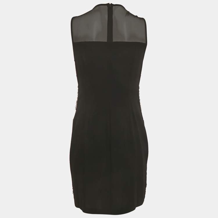 Pre Owned Diane Von Furstenberg Black Embellished Crepe Mini Dress M