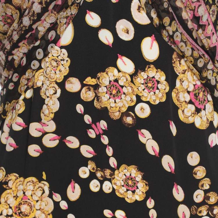 Pre Owned Diane Von Furstenberg Black Printed Silk Halter Neck Dress S