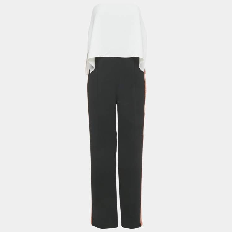 Pre Owned Diane Von Furstenberg Black/White Crepe Strapless Side Tape Jumpsuit S