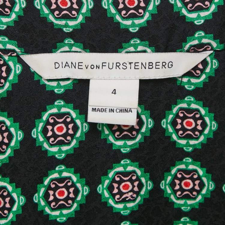 Pre Owned Diane Von Furstenberg Black Printed Silk Flared Jumpsuit S