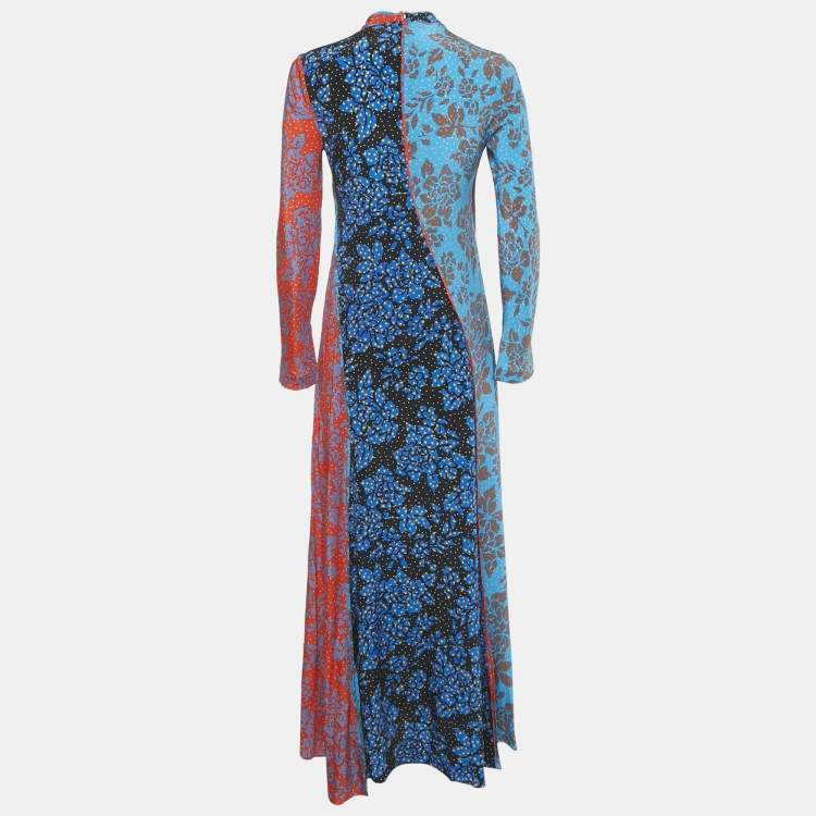 Pre Owned Diane Von Furstenberg Multicolor Printed Silk Maxi Dress S