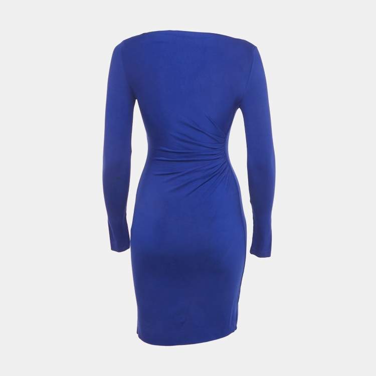 Pre Owned Diane Von Furstenberg Blue Knit Pleat Detail Lali Mini Dress XS