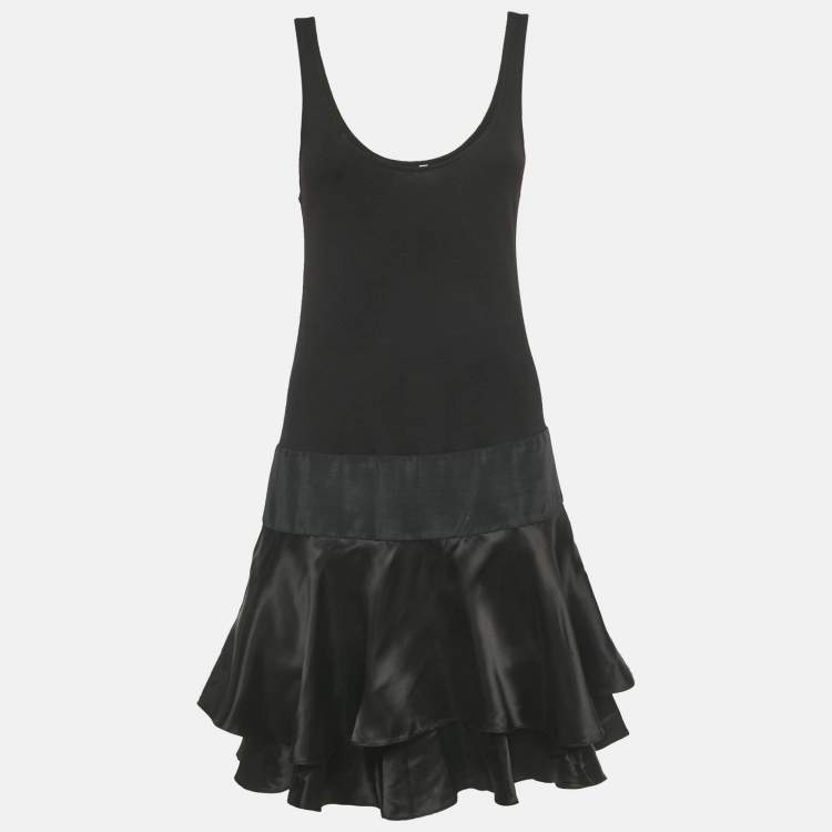 Pre Owned Diane Von Furstenberg Black Knit and Satin Layered Sleeveless Short Dress S