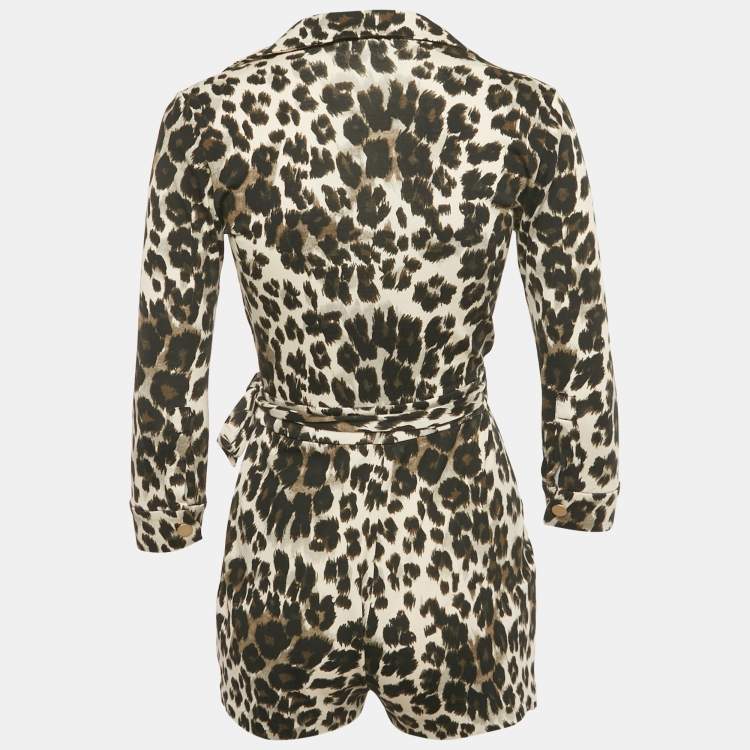 Pre Owned Diane Von Furstenberg Animal Print Cotton Wrap Around Playsuit XS 