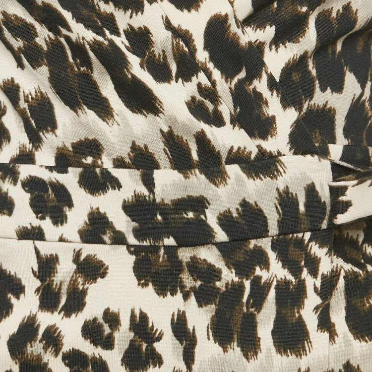 Pre Owned Diane Von Furstenberg Animal Print Cotton Wrap Around Playsuit XS 