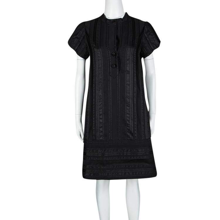 مملوكة مسبقًا Diane Von Furstenberg Black Striped Jacquard Presley Shift Dress M