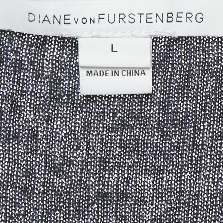 Pre Owned Diane Von Furstenberg Midnight Blue Lurex Knit Mini Dress L