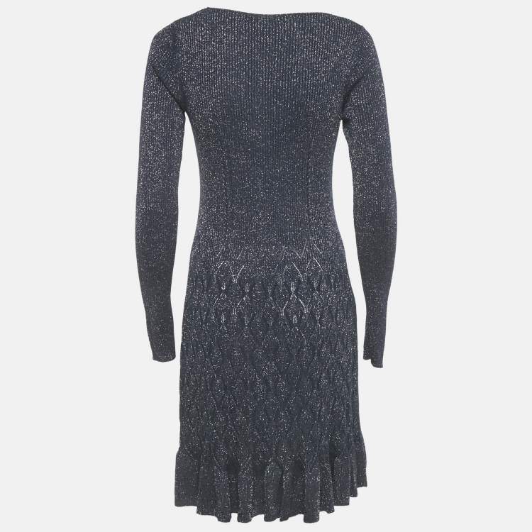 Pre Owned Diane Von Furstenberg Midnight Blue Lurex Knit Mini Dress L