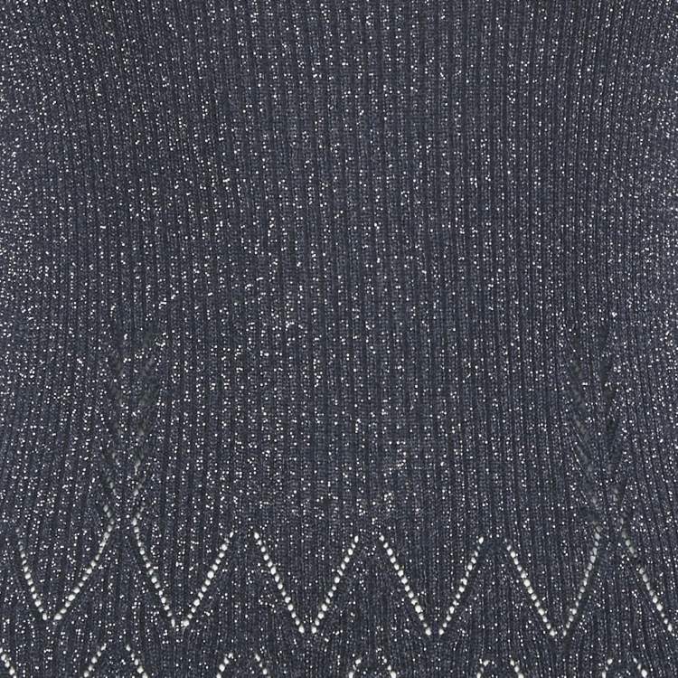 Pre Owned Diane Von Furstenberg Midnight Blue Lurex Knit Mini Dress L