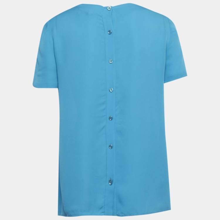 Pre Owned Diane Von Furstenberg Blue Silk Short Sleeve Maggy Top S