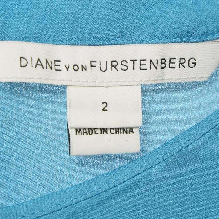 Pre Owned Diane Von Furstenberg Blue Silk Short Sleeve Maggy Top S