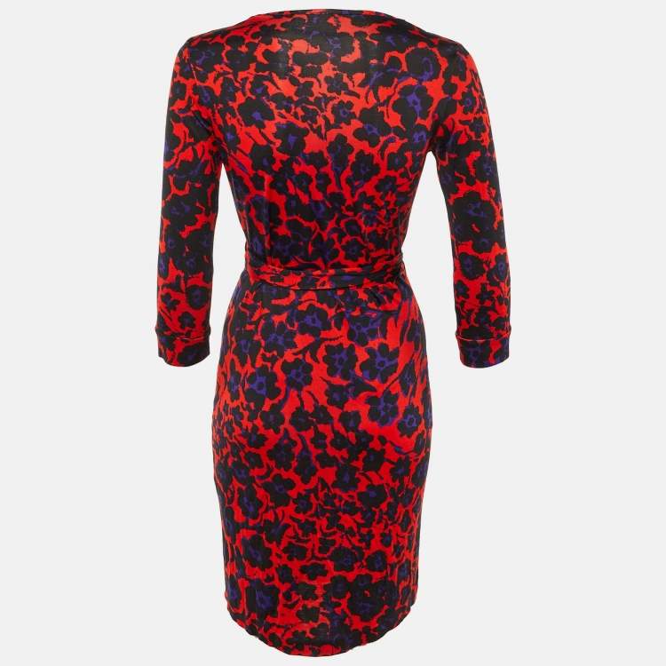 Pre Owned Diane Von Furstenberg Multicolor Printed Silk Jersey Wrap Dress S