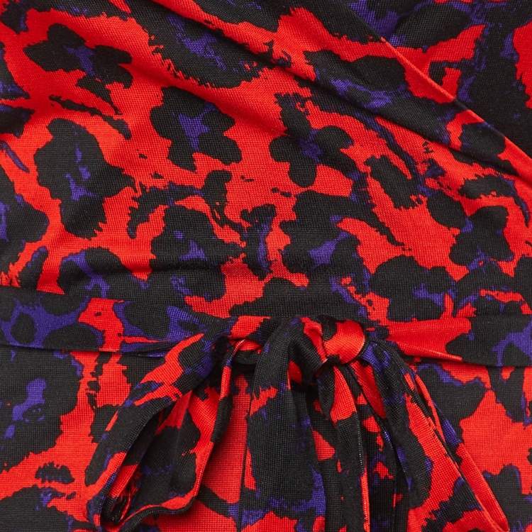 Pre Owned Diane Von Furstenberg Multicolor Printed Silk Jersey Wrap Dress S