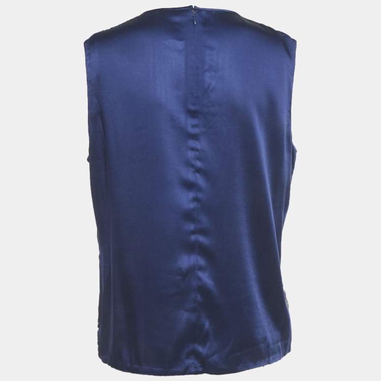 Pre Owned Diane Von Furstenberg Black/Blue Sequined Satin Sleeveless Blouse M