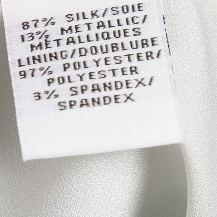 Pre Owned Diane Von Furstenberg Blue /Sliver Printed Met Dot Silk Short Wrap Dress L