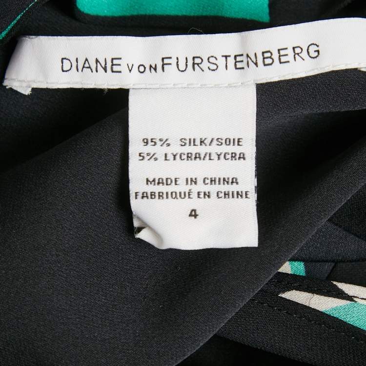 Pre Owned Diane Von Furstenberg Black Printed Crepe Mini Dress S