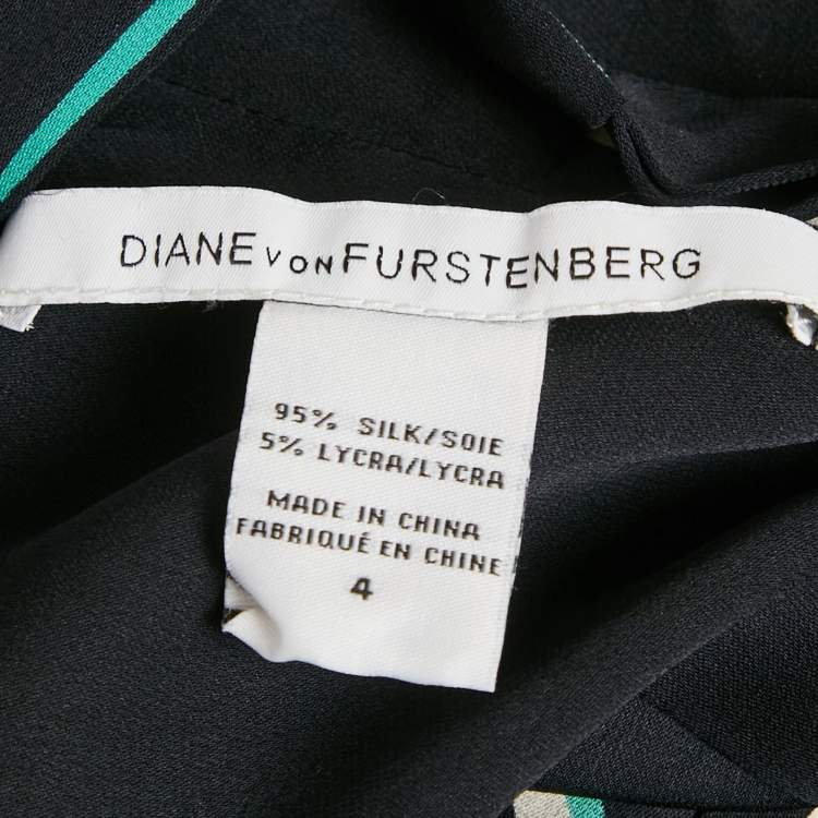 Pre Owned Diane Von Furstenberg Black Printed Crepe Mini Dress S