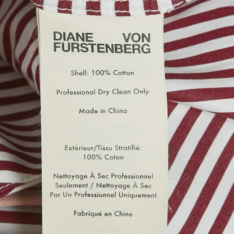 Pre Owned Diane Von Furstenberg Red/White Striped Flared Blouse M