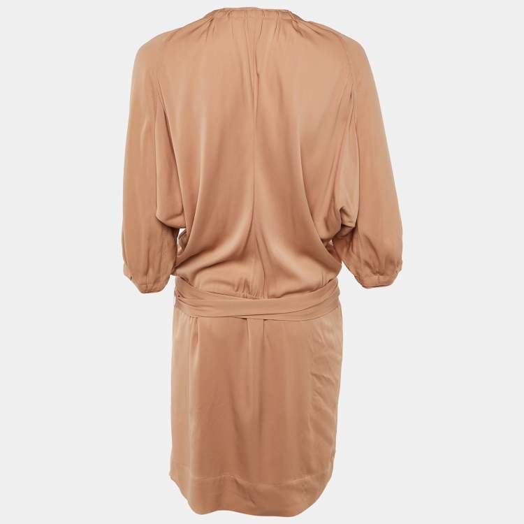 Pre Owned Diane Von Furstenberg Beige Silk Kaipo Short Dress M