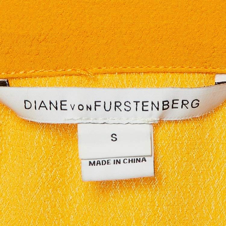 Pre Owned Diane Von Furstenberg Amber Yellow Crepe Karin Blouse S 