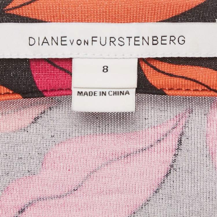 Pre Owned Diane Von Furstenberg Black Lips Print Silk Jersey Wrap Dress M