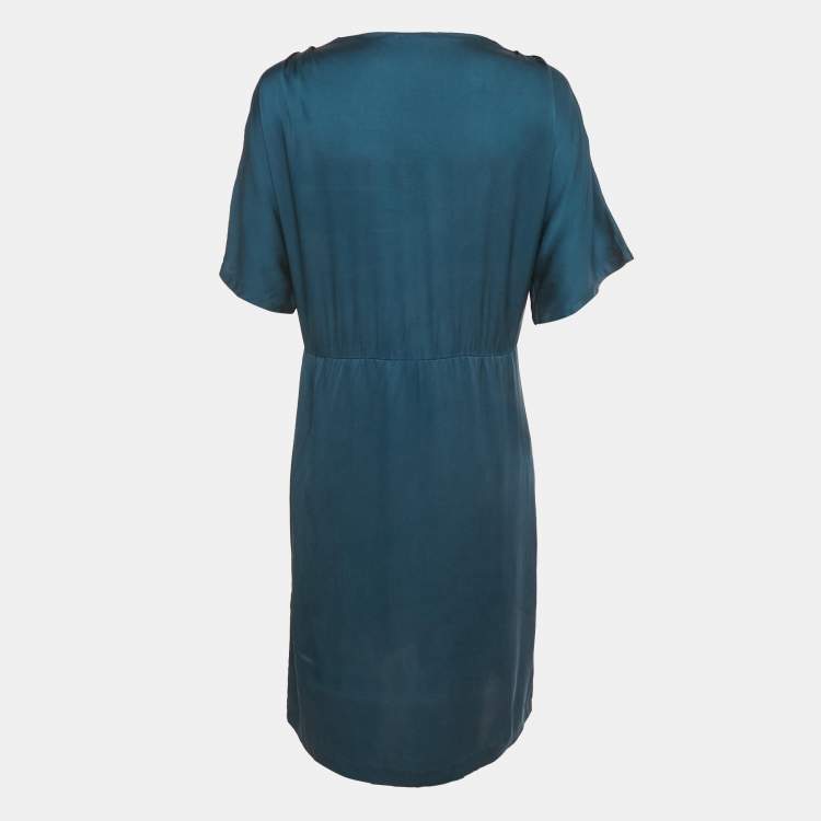 Pre Owned Diane Von Furstenberg Teal Blue Silk Wrap Style Short Dress M