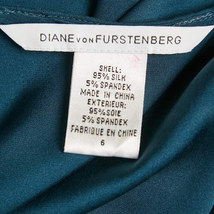 Pre Owned Diane Von Furstenberg Teal Blue Silk Wrap Style Short Dress M