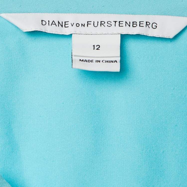 Pre Owned Diane Von Furstenberg Turquoise Blue Silk Button Front Blouse L