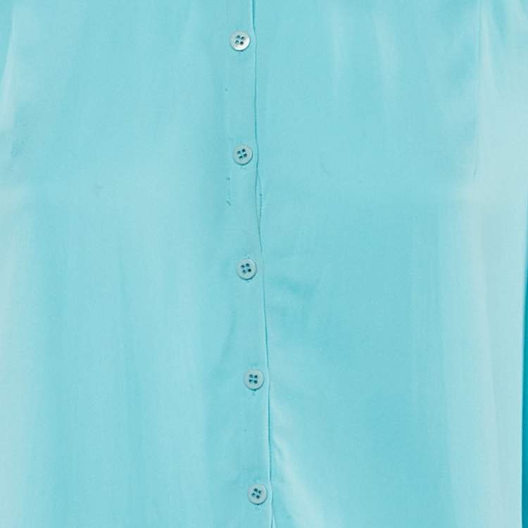 Pre Owned Diane Von Furstenberg Turquoise Blue Silk Button Front Blouse L