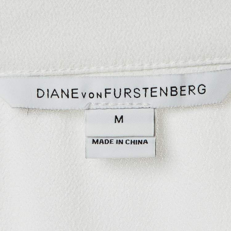 Pre Owned Diane Von Furstenberg White Crepe Karin Top M