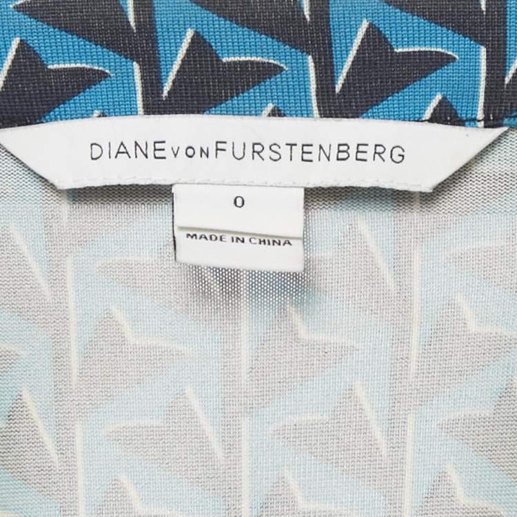 Pre Owned Diane Von Furstenberg Blue Printed Silk Wrap Around Maxi Dress XS