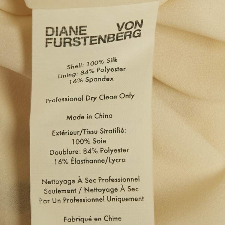 Pre Owned Diane Von Furstenberg Off -White Printed Silk Front Tie Detail Maxi Dress S