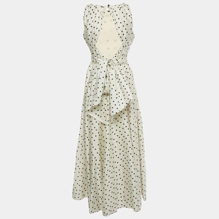 Pre Owned Diane Von Furstenberg Off -White Printed Silk Front Tie Detail Maxi Dress S