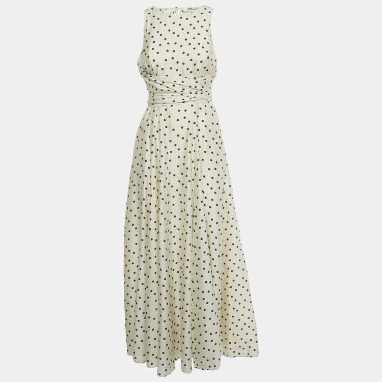 Pre Owned Diane Von Furstenberg Off -White Printed Silk Front Tie Detail Maxi Dress S