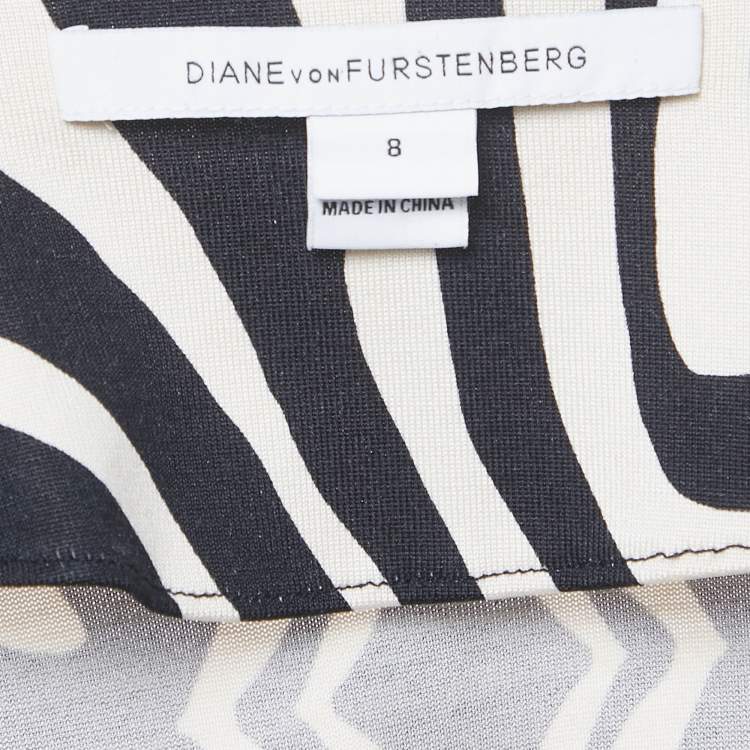 Pre Owned Diane Von Furstenberg Black Printed Silk Jersey Reina Dress M