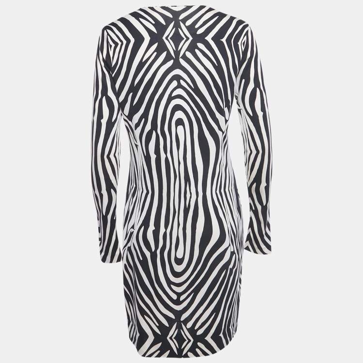 Pre Owned Diane Von Furstenberg Black Printed Silk Jersey Reina Dress M