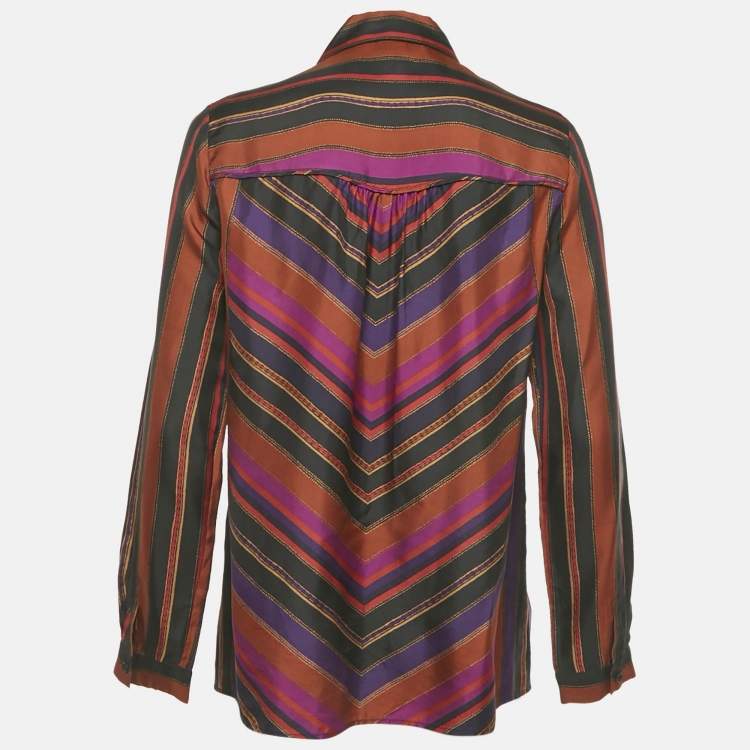 Pre Owned Diane Von Furstenberg Multicolor Striped Silk Long Sleeve Shirt M