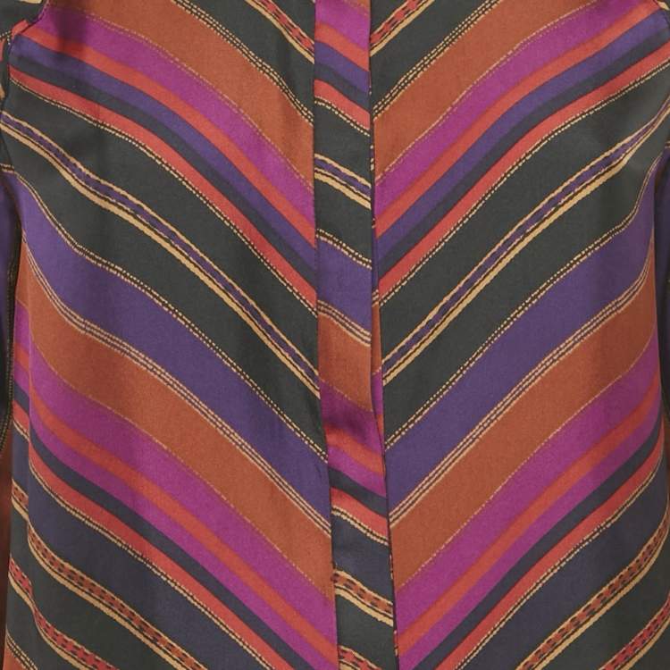 Pre Owned Diane Von Furstenberg Multicolor Striped Silk Long Sleeve Shirt M