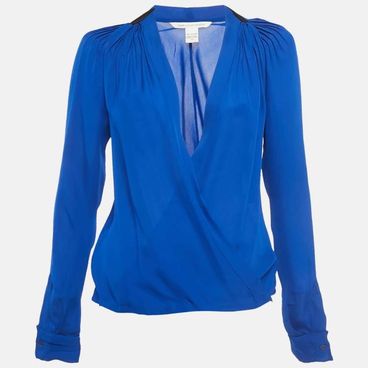 مملوكة مسبقًا Diane Von Furstenberg Blue Silk Marian Solid Blouse S